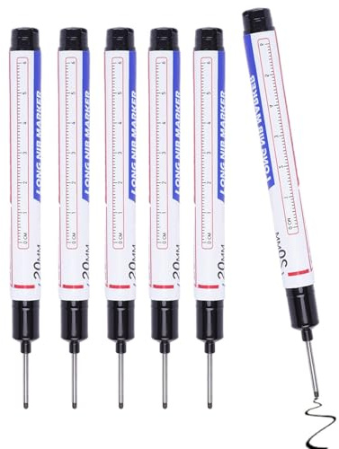 6 pcs Marqueur Trou Profond Noir, Marqueur Indélébile avec Pointe de 20 mm, Marqueur Pointe Longue pour Marquage sur Bois, Métal, Plastique, et Plus, Idéal pour le Bricolage et la Construction