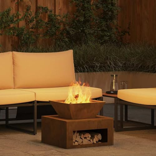 Gecheer Feuerstelle, Cortenstahl Feuerstelle 50x50x40 cm für Garten und Terrasse874584