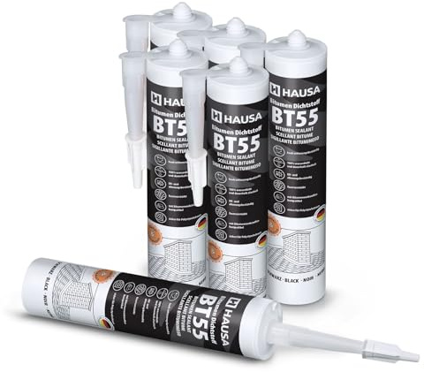 Hausa Bitumen Dach Dichtstoff BT55 – faserverstärkter Bitumen-Dichtstoff für Dach & Blech – wasserfest, UV-beständig & dauerhaft plastisch – 1800 ml Kartusche – ideal für Dachreparaturen