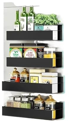 KJBDQQH Magnetiska kylskåpshyllor magnetisk kylskåpshylla väggmonterad hushåll badrum kök organiserare kryddförvaring ställning kylskåp hängande sidoställ (svart - S)