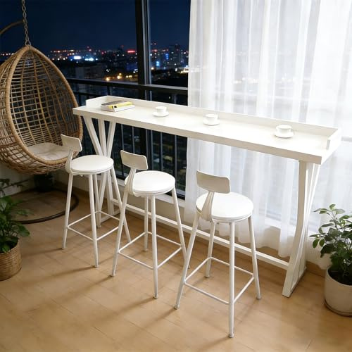Höga Bartabeller med Railingar, Industriell Rektangulär Pubbord, Massivt Trä Material, För Bistro Matsal Vardagsrum, Utan Stol(White,120x40x105cm/47x16x41in)