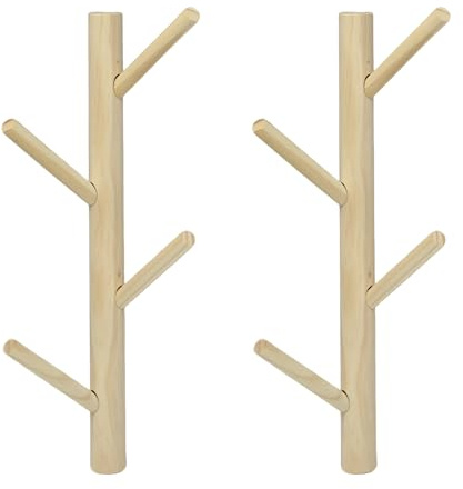 Rebanky 2 Garderobenleiste aus Holz mit 8 Haken, für Mäntel, Hüte, Taschen | Wandgarderoben Holz für Mäntel, Hüte, Taschen und Schlüssel in Flur, Eingang, Büro und Schlafzimmer