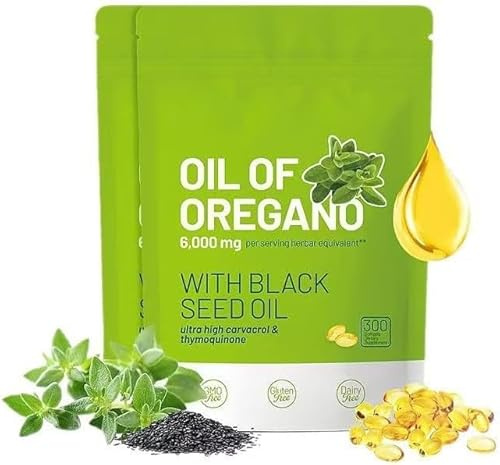 Oregano Olja & Svartfröolja, GMO-fri, Bistår Immunförsvar, Matspjälknings- och Andningsfunktion,2pcs