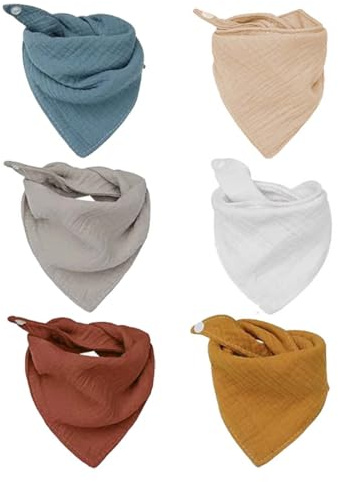 Androxeda 6 Pezzi Bavaglini Neonato Bandana Triangle In Mussola Di Cotone Biologico Super Assorbente, Regolabili E Morbidi Per Neonati In 6 Colori Assortiti