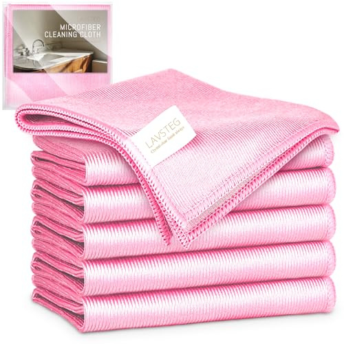 LAVSTEG 6X Microfibre Glass Cleaning Cloth Windows Polishing Cloths 400GSM | Double-Sided Streak Free Cleaning Cloths for Home All Purpose, Kitchen Tea Towels for Polishing Mirror Stainless Steel