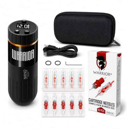 WARRIOR Nano Machine à tatouer sans fil compacte, moteur sans balai, batterie 1520 mAh jusqu'à 5 h, stylo de tatouage professionnel léger et puissant avec étui, idéal pour la précision et les longues