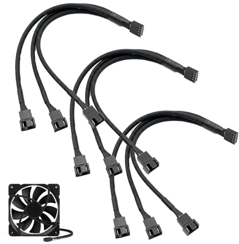 DAQUN 3 Pcs PWM Fan Splitter, Braided Y Splitter Computer 4 Pin Fan Splitter 1 to 3 Cable Converter for PC Case Cooling Fans