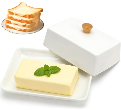 TUZHE Butterdose Keramik – Butterglocke für 250g Butter mit Deckel, spülmaschinengeeignet, Porzellan Butterdose für Kühlschrank & Tisch, weiß