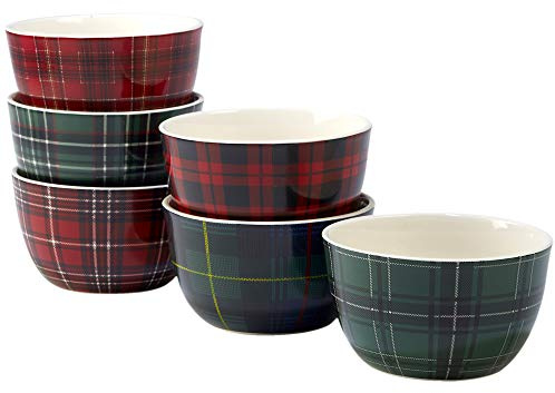 Certified International Christmas Plaid 5.5 Ice Cream Bowl, Set of 6 Assorted Designs, One Size, Mulicolored,2 ounce