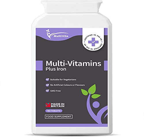 Multivita Multivitamins with Iron – 12 Essential Vitamins & Iron – Immune, Energy & Skin Support – 1-a-Day for Men & Women – 120 Tablets – 4 Month Supply – Vegetarian – Made in UK