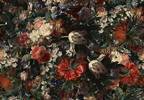 wandmotiv24 Fototapete Vintage Blüten bunt, XL 350 x 245 cm - 7 Teile, Wanddeko, Wandbild, Wandtapete, Blume Blumen Rosen Rose M6718