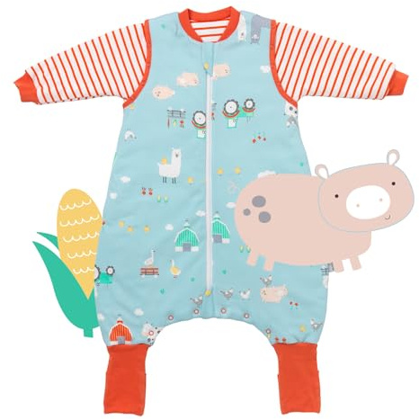 schlummersack Schlafsack mit Füßen Bio Baumwolle ganzjährig 2.5 Tog 90 cm Bauernhof | Kinder Schlafsack mit Beinen für eine Körpergröße 90-100cm | Ganzjahres Füßen 2.5 Tog