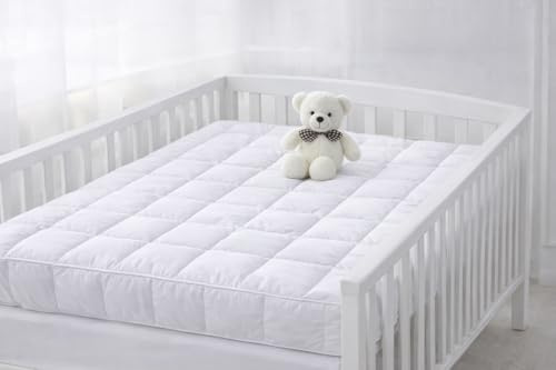 Cot Bed Mattress Topper- Micro Fibre 5cm Thick-Four Sided Deep Elasticized Corner Straps Toddler Size-70x140cm- Box Stitched- Cot bed