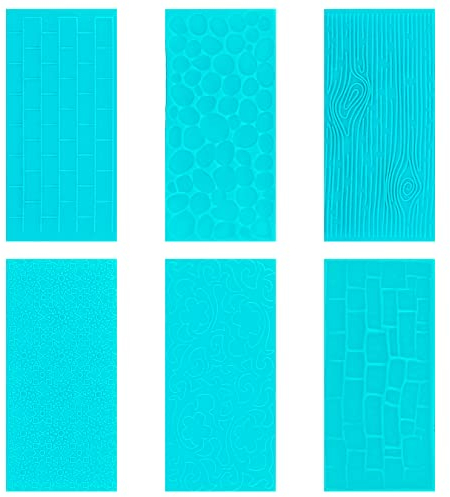6 Pezzi Set Stampi per Dolci in Plastica per Goffratura, Cake Decorating Goffratura Stampo per Dolci Stile Mattoni, Legno e Ciottoli per Decorazioni 3D Dolci Torte