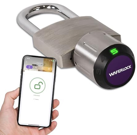 WAFERSchloss Intelligentes Vorhängeschloss, wasserdichtes Bluetooth-Schließfachschloss für den Außenbereich mit App-Steuerung, Schlüsselkarte, digitalem Code, ideal für Fahrrad, Zaun, Tor Silber