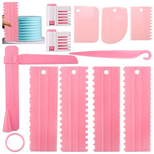Dwwffer 11 Pcs Cake Scraper Set Cake Edge Scraper Cutters with Adjustable Butter Smoothing Cream Scraper Tool Cake Decorating Comb Icing Smoother for Cake Cream Baking Decorating