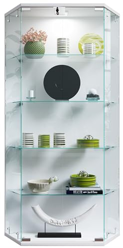 VCM vitrine Salon, Armoire vitrine, Meuble vitrine Salon, vitrine en Verre Colonne Vitrine Murale Suspendue vitrine en Verre vitrine Murale vitrine en Verre Benila L Blanc