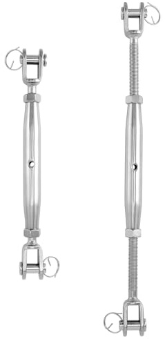 QWORK 304 Stainless Steel 1/2 inch Turnbuckle Set – 2 Pack Adjustable Closed Body Jaw Type for Cable Railing, Shade Sail & Marine Rigging