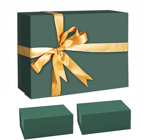 NOVELTYBOXUSA Grüne Geschenkbox, 22,9 x 17,8 x 10,2 cm, 3 Stück Geschenkboxen für Geschenke mit Magnetverschluss-Deckel, kleine, rechteckige, faltbare Geschenkbox für Trauzeugen, Antrag, Hochzeit,