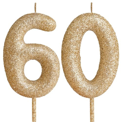 Cxryrzhe Gold Number 60 Glitter Birthday Candle Cake Topper Decoration for Girls Kids Adults Birthday Party Wedding Anniversary Celebration