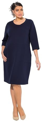 Ulla Popken Damen große Größen Übergrößen Plus Size Punto-Sweatkleid, Rundhals, 3/4-Arm, Taschen