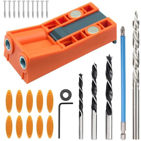 Juego de Brocas de Inglete para Carpintería de 28 Piezas, Posicionamiento Preciso, Fácil de Unir, Herramientas de Posicionamiento de Brocas, Adecuado para Taladrar Uniones de Madera (Tamaño medio)