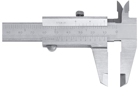 ASIMETO Nonius-Messschieber für Linkshänder – mit Feststellschraube | Schieblehre aus rostfreiem Stahl mit Messbereich 150 mm und Ablesung 0,05 mm