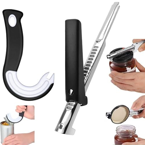2 pcs Jar Opener, Ring Pull Can Opener Aid, Easy Open Any Pull Tab Cans, Soda, Pet Food, Cat Cans, Beer, Kitchen Gadgets Ideal for Seniors Hands and Children