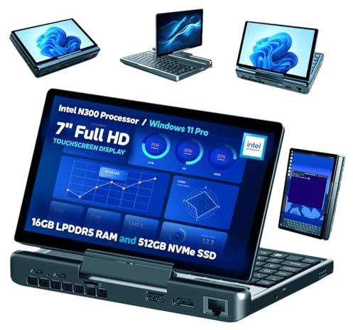 GPD MicroPC 2 Windows 11 PRO Miniordenador portátil con pantalla de 7 y resolución 1080p | Procesador Intel N300, gráficos UHD; 16GB LPDDR5, 512GB SSD; Ethernet 2,5G, USB-C, HDMI 2.1, Wi-Fi 6, BT 5.2