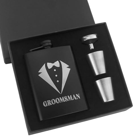TENGWA Trauzeugen Flachmann Schwarze Flachmann mit Gravur 8oz Edelstahl Geschenkset für Trauzeuge und Trauzeugin mit 2 Bechern und Trichter Geschenk für Trauzeuge Mann für Hochzeit
