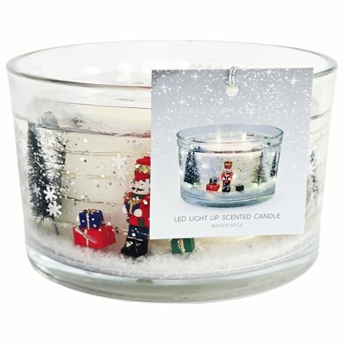 M&S LED Light Up Winter Spice Scented Candle, 2 Wick, Christmas Scene, Winter Holiday Decor