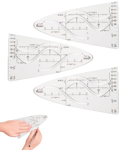 YIPFEN Lot de 3 Équerres Scolaires pour Paraboles, Règles 30 cm Transparentes pour Courbes avec Sinus, Cosinus, Tangente, Kit Géométrie pour Élèves, Étudiants, Enseignants, Bureau et Dessin Technique
