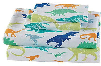 Linen Plus Sheet Set for Kids/Teens Boys Dinosaur Dinosaurs Jurassic Green Orange Blue White Flat Sheet and Fitted Sheet and Pillow Cases Full Size New