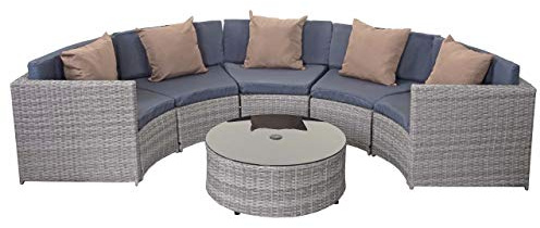 Mendler Garnitur HWC-E17 - grau, Polster dunkelgrau, Kissen beige | Garten-Set, Sitzgruppe, rund, Poly-Rattan