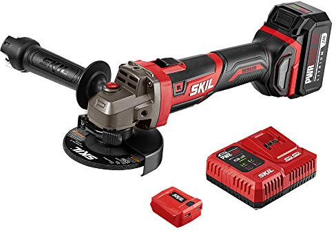 SKIL PWR CORE 20 Brushless 20V 4-1/2-Inch Angle Grinder Kit, Includes 5.0Ah Battery, PWRJump Charger and PWRAssist USB Adapter - AG2907-1A