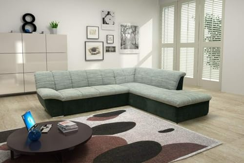 DOMO. collection Ecksofa Splash, breite Armlehne, Weiß-Grau | Ottomane rechts ohne Bettfunktion, moderne L-Form mit eleganter Microfaser und Webstoff, Chromfuß, 232 x 271 x 76 cm (BxHxT)