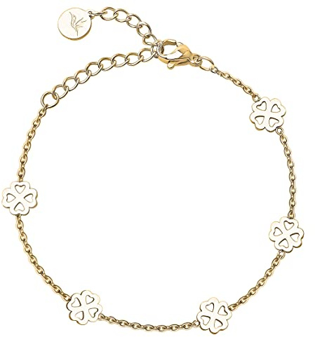 BONNYBIRD® Kleeblatt Edelstahl Armband Glücksbringer Prüfung Damen in Silber, Gold & Roségold, 100% Wasserfest & Hautverträglich BonnyBliss