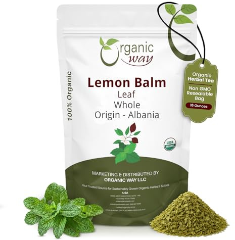 Organic Way Lemon Balm Leaf Whole (Melissa officinalis) - Herbal Tea | Organic & Kosher Certified | Vegan | Raw, Non GMO & Gluten Free | USDA Certified | Origin - Albania (1LBS / 16Oz)