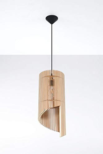 Pendelleuchte aus Holz stilvoll D:21cm E27 bis 60W wohnlich für Esszimmer Wohnzimmer Küche Hängelampe Hängeleuchte Pendellampe Innen