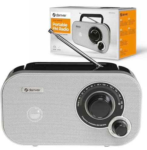 Denver TR-51 FM-radio med analog justering, vit