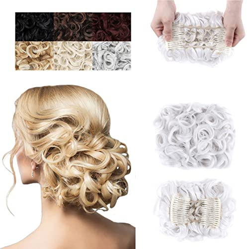 Elaine Combs Messy Bun Hair Piece Curly Dish Hair Buns Extension Thick Chignon Hairpiece Clip in Ponytail Scrunchies Hair Pieces for Women (#White)