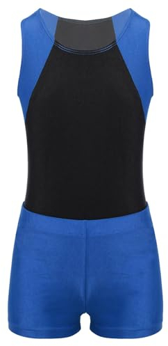 Kaerm Kinder Junge Turnanzug Ärmellos Ballettanzug Mit Shorts Gymnastik Trainingsanzug Farbblock Patchwork Trikotanzug Dancewear Blau 146-152