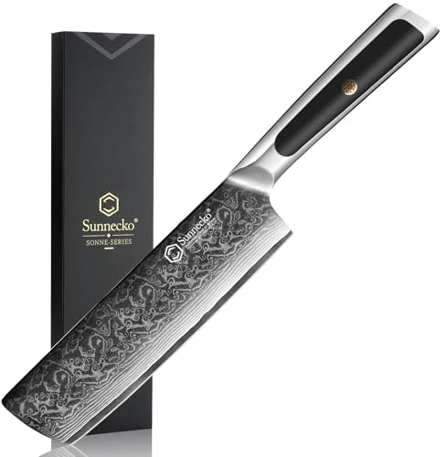 Sunnecko 7 Zoll Nakiri Messer Damastmesser - Küchenmesser Scharfe Messer aus Damaszenerstahl Asiatisches Mehrzweck Kochmesser für Haus und Küche mit ergonomischem Griff