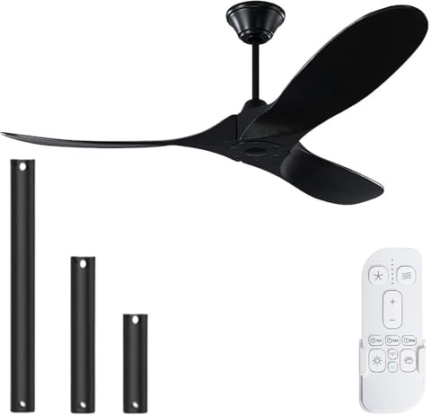 178cm Schwarzer Deckenventilator ohne Licht, Outdoor Indoor Holz deckenventilator mit Fernbedienung, Propeller-Deckenventlator mit 3 Flügeln aus Walnussholz, leiser 6-Gang-Inverter-Deckenvetilator