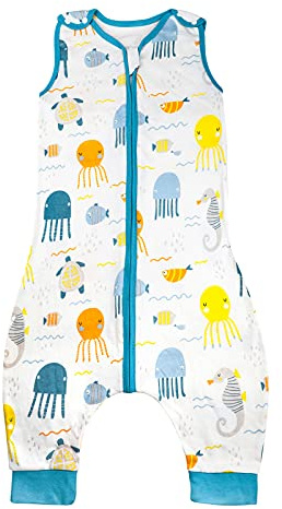 FLYISH DIRECT Saco de Dormir para bebé con pies, Saco de Dormir 100% algodón con pies, Saco de Dormir para bebé sin Mangas de 0,5 TOG con piernas, pañal portátil Transpirable para bebé, XL, Medusa