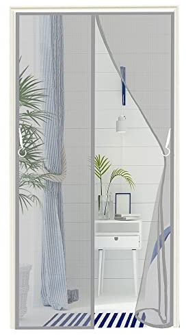 Terrassentür und Balkontür, 80x210cm Insektenschutz Balkontür, Fliegengitter Balkontür Ohne Bohren, Moskitonetz Tür Automatisches Schließen, Fliegengittertüren für (Grau)