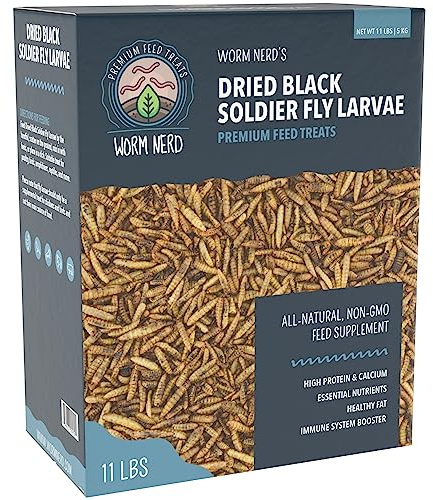 Worm Nerd WN64 11LB Dried Black Soldier Fly Larvae Non-GMO High Protein and Calcium Treat for Chickens, Birds, Reptiles, Amphibians, Fish