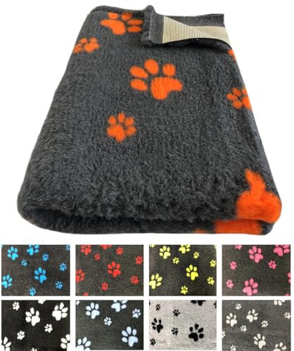 elropet Hundematte vetbed für kleine Hunde & große Hunde/Premium 22mm hohe Qualitätsstufe/Hundedecke S/M/L (Dunkelgrau + Blaue Pfote, M 100cm X 80cm)