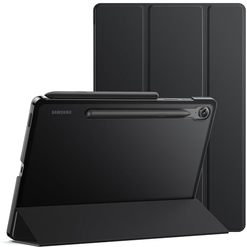 JETech Hülle für Samsung Galaxy Tab S10 Lite / S10 FE / S9 FE 10,9 Zoll, Dünn Transluzent Rückseite Tri-Fold Folio Ständer Tablet Schutzhülle (Schwarz)