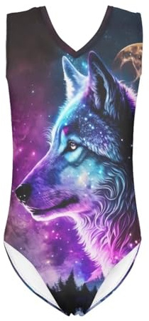 ZFRXIGN Galaxy Wolf Girls Leotards for Gymnastics 18-10 Years One-Piece Ballet Dance Practice Outfit Swimsuit Animal Moon Night Clothes Unitards Bodysuits Purple Blue